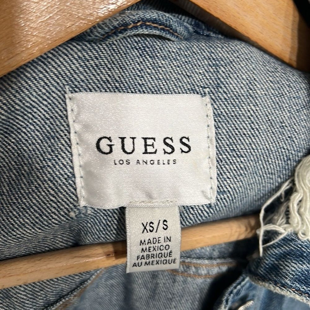 Guess Jean Jacket Woman’s XS/S Oversized Denim Distressed Paul Marciano READ - Picture 10 of 11